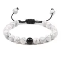 8mm Witte Marmer Steen Kralen Armband Verstelbaar Gevlochten Touw Paar Mode Sieraden - Wit Turkoois En Glanzend Zwart