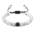 8mm Witte Steen Zwarte Lava Kralen Gevlochten Armband Verstelbare Yoga Energie Sieraden - Zwartgeaderde Turkoois en Lavasteen