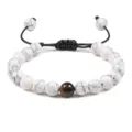 8mm witte stenen kralen gevlochten armband verstelbaar tijgeroog edelsteen sieraad uniseks - Wit Turkoois En Tijgeroog