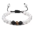 8mm Steen Kralen Gevlochten Armband met Tijgeroog Natuursteen Verstelbare Paar Yoga Sieraden - Zwarte Lijn Den + Mat Zwart + Tijgeroog
