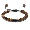 Verstelbare gevlochten armband met tijgeroog steen en zwarte kraal 8mm yoga sieraden - Tijgeroog en Mat Zwart