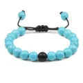 8mm Turkoois Steen Kralen Gevlochten Verstelbare Armband Yoga Koppels Mode Sier - Lichtblauw Turkoois En Mat Zwart