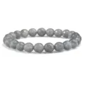 Elegante bracciale di perle in pietra preziosa sfaccettata grigia con cordino elastico. - Grigio Nero Chiaro