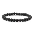Bracciale di perle in pietra lavica nera con elemento centrale opaco per uomo e donna. - Pietra Lavica Nero Opaco