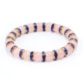 Sweet pink crystal beaded bracelet with blue rhinestone metal spacer rings for women daily wear. - Gold Setting Sapphire Blue Rhinestone