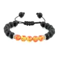 Verstelbare zwarte lavasteen en amber stijl kralen armband, yoga gevlochten sieraden variant. - Faux Amber