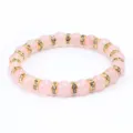Sweet pink crystal beaded bracelet with rhinestone gold spacer rings for women fashion daily wear - Gold Setting White Rhinestone