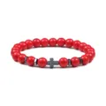 Rode steen kralenarmband met hematiet kruis en metalen tussenkralen voor yoga energie. - Rode Turkoois