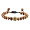 Houten Kralen Armband Met Spartaanse Helm Verstelbare Gevlochten Touw Heren Sieraden - Houten Kraal Goud