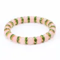 Sweet pink crystal rose quartz bracelet with green rhinestone spacer beads sweet jewelry - Gold Setting Grass Green Rhinestone