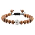 Houten kralen armband met legering spartan helm hanger verstelbaar gevlochten koord - Houten Kraal Zilver