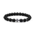 Zwarte kralen armband met kruis hanger, hematiet yoga energie armband voor dames en heren. - Glanzend Zwart