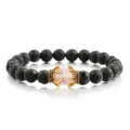Vulkanstein Perlenarmband mit Legierungs-Krone und rosa Kristall, elastisches Design. - Hellrosa