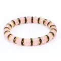 Bracciale di perle in cristallo rosa dolce con distanziatori strass neri e dettagli dorati - Castone Dorato Strass Nero