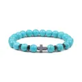 Turquoise kralen armband met hematiet kruis en afstands kralen voor yoga energie dagelijks - Blauw Turkoois