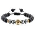 Heren Spartan Helm Lavasteen Kralen Armband Verstelbare Gevlochten Koord Sieraden - Vulkanische Hematiet Goud