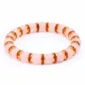 Bracciale di perle in quarzo rosa con distanziatori strass dorati, dolce gioiello in cristallo. - Castone Dorato Strass Rosso Arancio