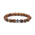 Houten kralen armband met zwart kruis hangend en metalen spacers voor dagelijks yoga. - Houten kralen