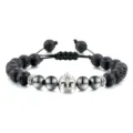 Zwarte Lavasteen Spartaans Helm Kralen Armband Verstelbare Gevlochten Yoga Sieraden - Vulkanische Hematiet Zilver