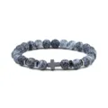 Blauwe kraalstenen armband met hematiet afstandhouders en kruis bedel voor mannen yoga - Zwart Verweerde Steen