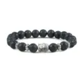 Natural lava stone bead bracelet with silver alloy spacers and a Buddha head charm for daily wear. - Lava Stone
