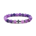 Paarse gekraakte agaat kralen armband met metalen kruis en afstandhouders voor yoga energie. - Paars Verweerde Steen
