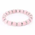 Bracciale di perle in quarzo rosa dolce con strass scintillanti gioielli di moda da donna. - Castone Argentato Strass Bianco