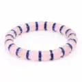 Delizioso braccialetto di perle in cristallo rosa con anello distanziatore in strass blu. - Castone Argentato Strass Blu Zaffiro