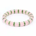 Braccialetto con perline di cristallo rosa dolce e distanziatori strass verdi da donna. - Castone Argentato Strass Verde Erba