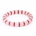 Bracciale di perle di cristallo rosa dolce con distanziatori di strass rossi da donna - Castone Argentato Strass Rosso