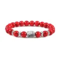 Rotes Türkisstein Perlenarmband mit silbernem Buddha Kopf Anhänger und Metall Spacer. - Roter Howlith mit schwarzen Adern