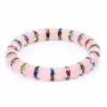 Bracciale di perle di quarzo rosa con anelli distanziatori strass, dolce gioiello. - Castone Argentato Strass Multicolor