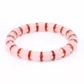 Braccialetto di perle in quarzo rosa dolce con distanziatori strass, gioiello fiore di pesco. - Castone Argentato Strass Rosso Arancio
