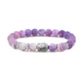 Lila Craquelé Achat Perlen Armband mit silbernem Buddha Kopf Anhänger und Metallperlen. - Violetter verwitterter Stein
