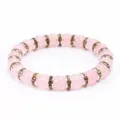 Braccialetto di perline in quarzo rosa dolce con distanziatori di strass, gioiello grazioso. - Castone Argentato Strass Giallo Fumé