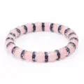 Elegante bracciale di perle di pietra di cristallo rosa con anelli strass viola. - Castone Argentato Strass Violetto