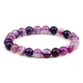 Bracelet de perles d'agate rayee multicolore violet rond pierre precieuse yoga bijoux - Style Élastique / Violet