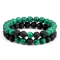 Bracelets de perles 8mm en pierre naturelle roche de lave et malachite bijoux tendance - Ensemble de pierres de malachite