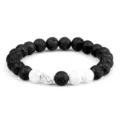 Bracelet de perles en pierre de lave noire et turquoise blanche, bijoux couple yoga unisexe. - Pierre Volcanique + Turquoise Blanche