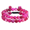 Bracelet en perles d'agate rose 8mm fait main bijoux de pierres précieuses réglables - Tissé Ajustable Double Couche / Rose rouge