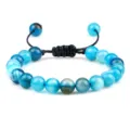 Superbe bracelet perles en agate rayée bleue réglable et tendance pour femme et homme. - Style Tressé / Bleu