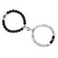 Bracelets de couple aimantés en perles de pierre avec pendentif cœur pour hommes et femmes - Turquoise à Veines Noires Mat et Œil de Tigre