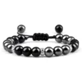 Zwarte hematiet en agaat gevlochten verstelbare koord armband met vintage legering kralen. - Polished Finish