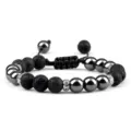 Zwarte lavasteen en hematiet kralen gevlochten armband met legering afstandhouders voor yoga en koppel. - Vulkaan