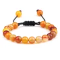 Bracelet de perles en agate rayée naturelle, perles rondes multicolores cordon tressé réglable. - Style Tressé / Jaune