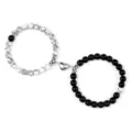 Chic couple magnetic attraction heart black and white stone beaded bracelet jewelry set - Black Line Turquoise and Matte Black