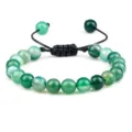 Bracelet en perles d'agate rayée verte cordon noir réglable bijoux tendance mode - Style Tressé / Vert