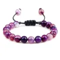 Bracelet en perles d'agate rayée violette pour femmes et hommes, cordon tissé réglable. - Style Tressé / Violet