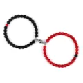 Couple Magnetic Bead Bracelet 6mm Black Red Lava Stone Distance Matching Bracelets - Matte Red Turquoise