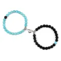 Magnetic couple matching bead bracelets set with turquoise and black stones for best friends. - Light Blue Turquoise and Matte Black